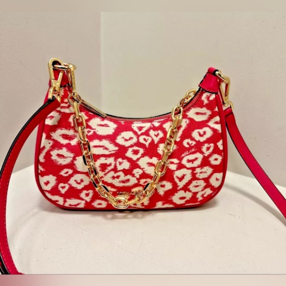 Michael Kors Electric Pink Print MD Cora Pouchette NWOT
